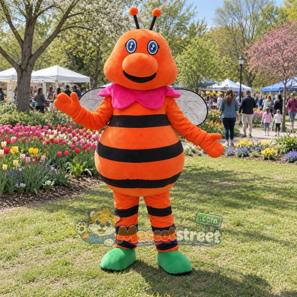 Orange Bee Mascot Costume with Pink Bow Tie Orange Bee Mascot Costume with Pink Bow Tie