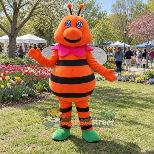 Orange Bee Mascot Costume with Pink Bow Tie