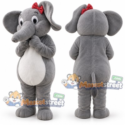 Gray Elephant Mascot Costume with Red Bow