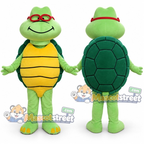 Green Turtle Mascot Costume with Red Eye Mask