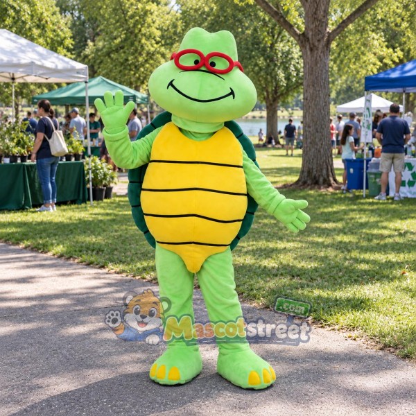 Green Turtle Mascot Costume with Red Eye Mask