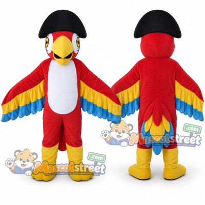Red Parrot Mascot Costume with Black Pirate Hat