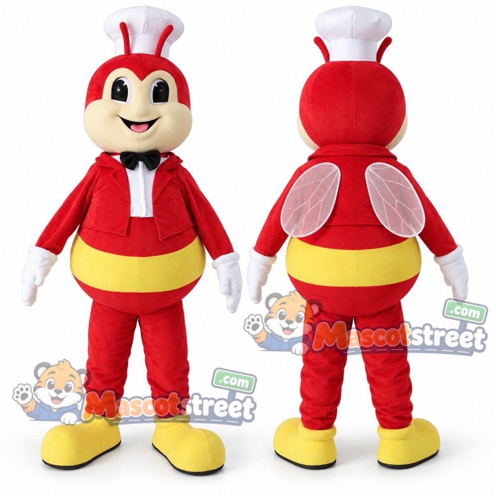 Red Bee Mascot Costume with Chef Hat