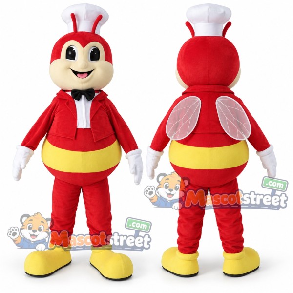 Red Bee Mascot Costume with Chef Hat