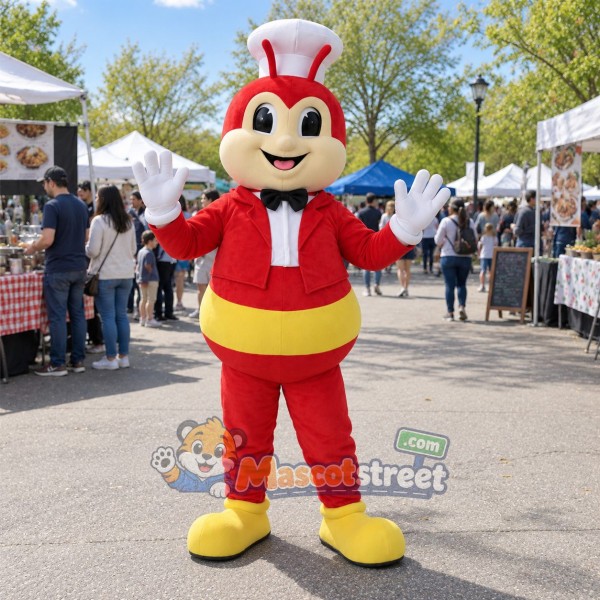 Red Bee Mascot Costume with Chef Hat