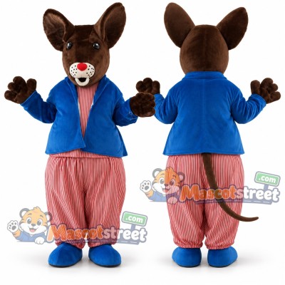 Brown Mouse Mascot Costume with Blue Jacket and Pink Trousers Brown Mouse Mascot Costume with Blue Jacket and Pink Trousers