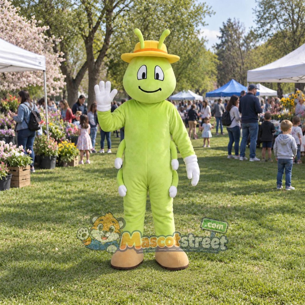 Green Ant Mascot Costume with Yellow Hat Green Ant Mascot Costume with Yellow Hat