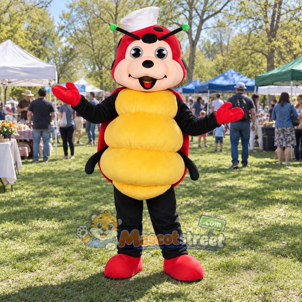 Red Ladybug Mascot Costume with Chef Hat