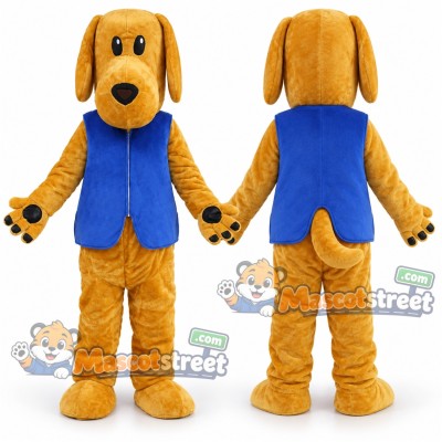 Tan Dog Mascot Costume with Blue Vest Tan Dog Mascot Costume with Blue Vest