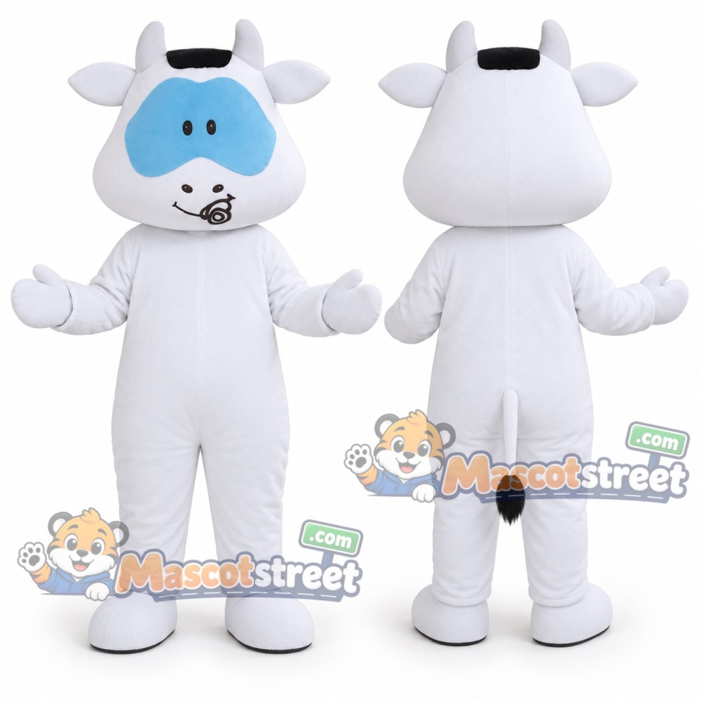 White Cow Mascot Costume with Black Hat