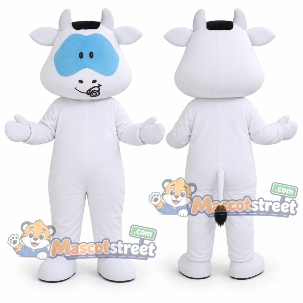 White Cow Mascot Costume with Black Hat