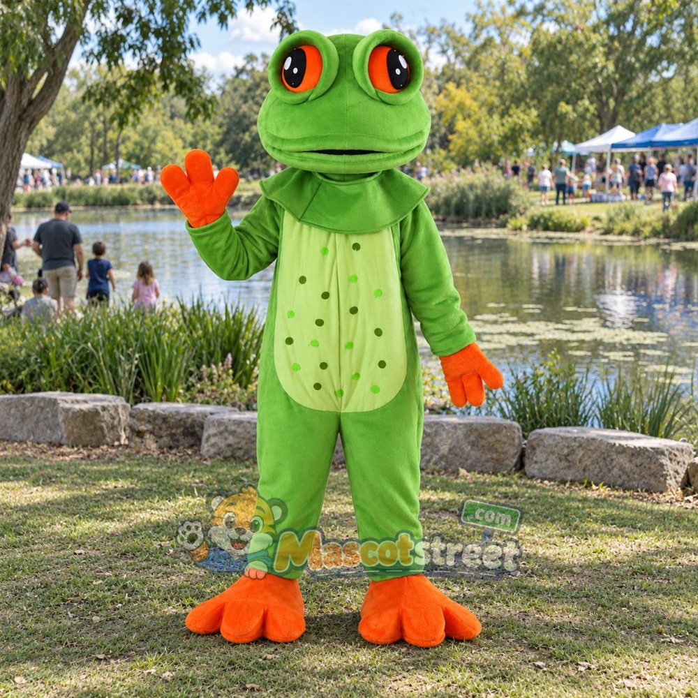 Green Frog Mascot Costume with Green Scarf