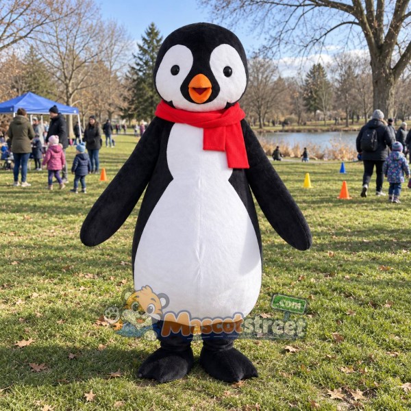 Penguin Mascot Costume with Red Scarf
