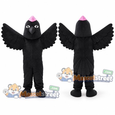 Black Bird Mascot Costume with Pink Cap