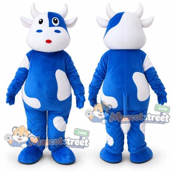 Blue and White Cow Mascot Costume