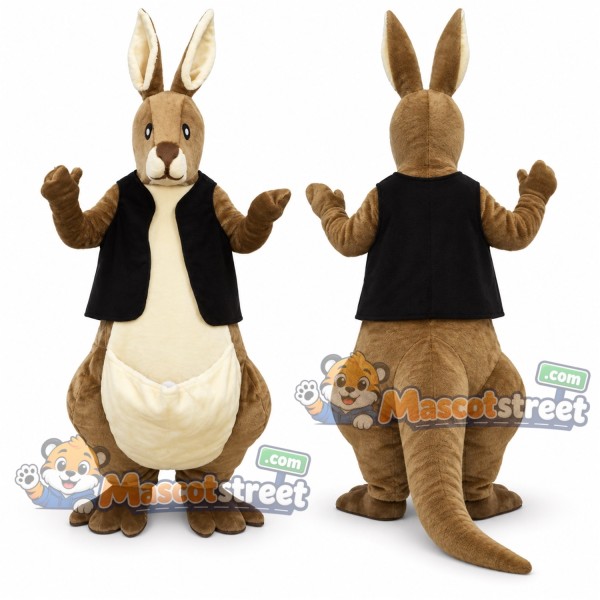 Brown Kangaroo Mascot Costume with Black Vest