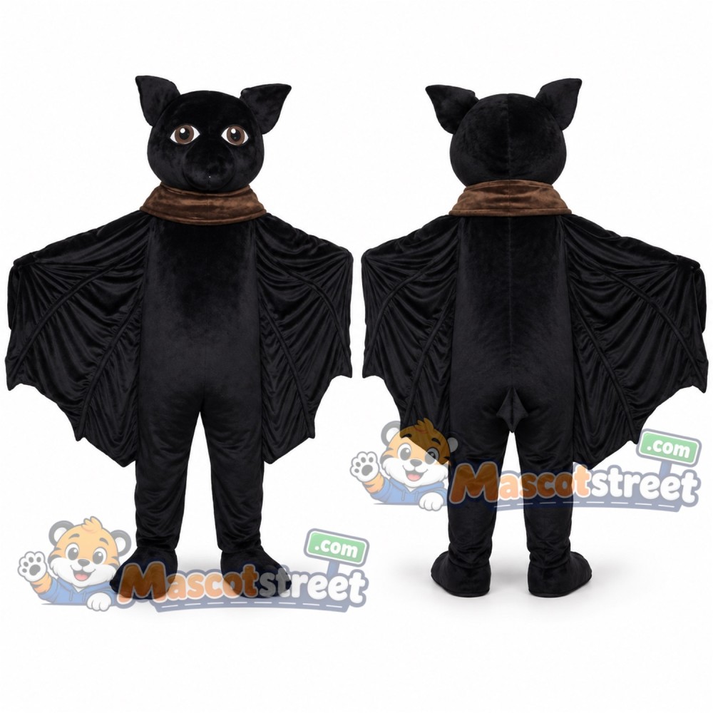 Black Bat Mascot Costume with Brown Scarf