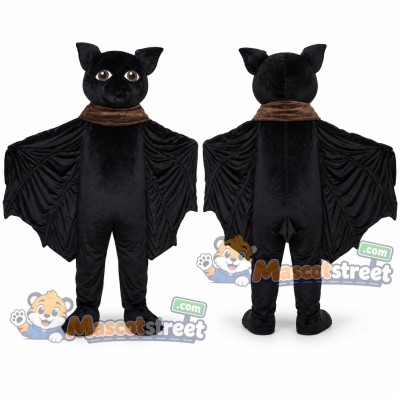 Black Bat Mascot Costume with Brown Scarf