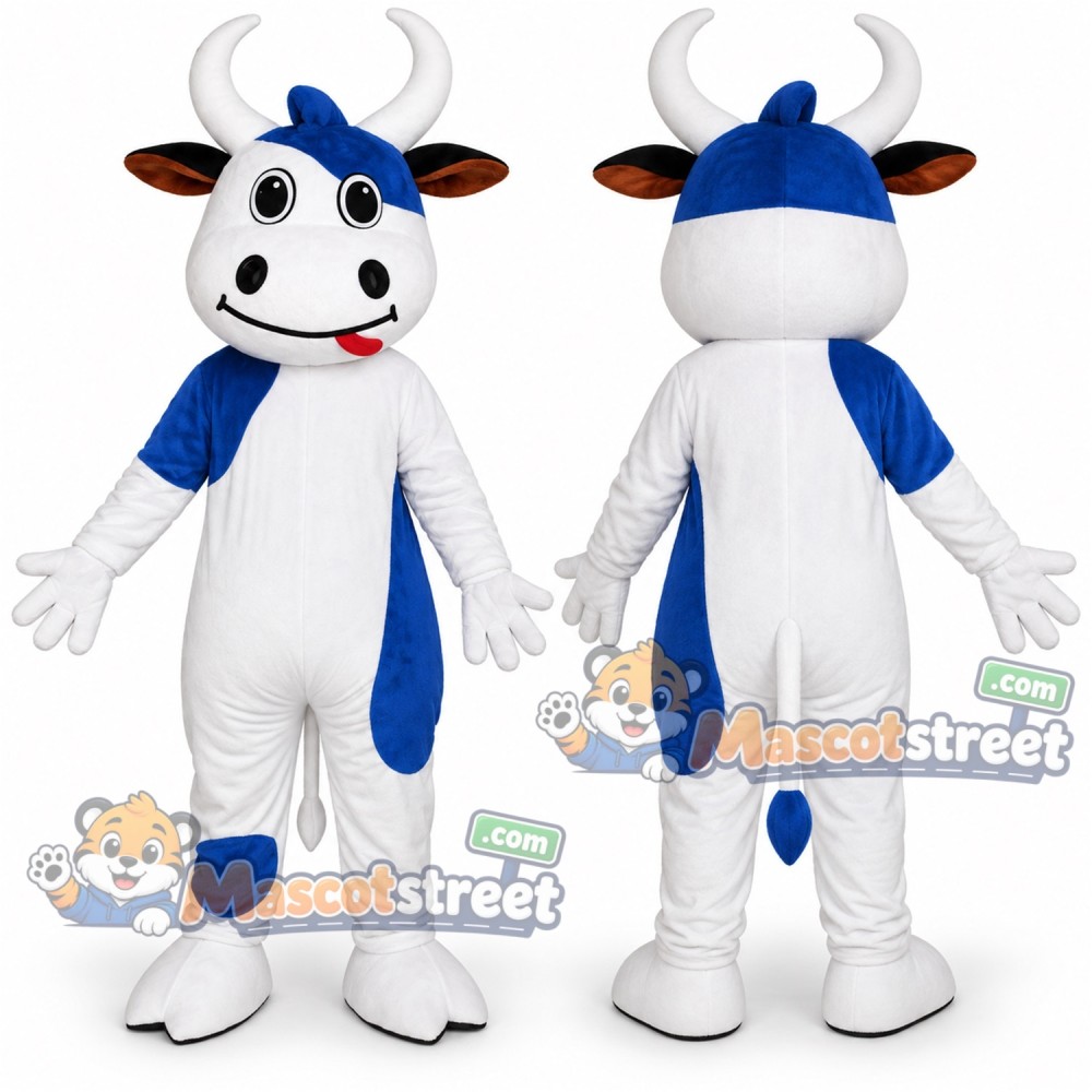 Blue and White Cow Mascot Costume