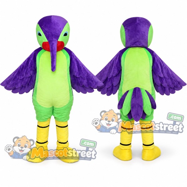 Purple and Green Hummingbird Mascot Costume