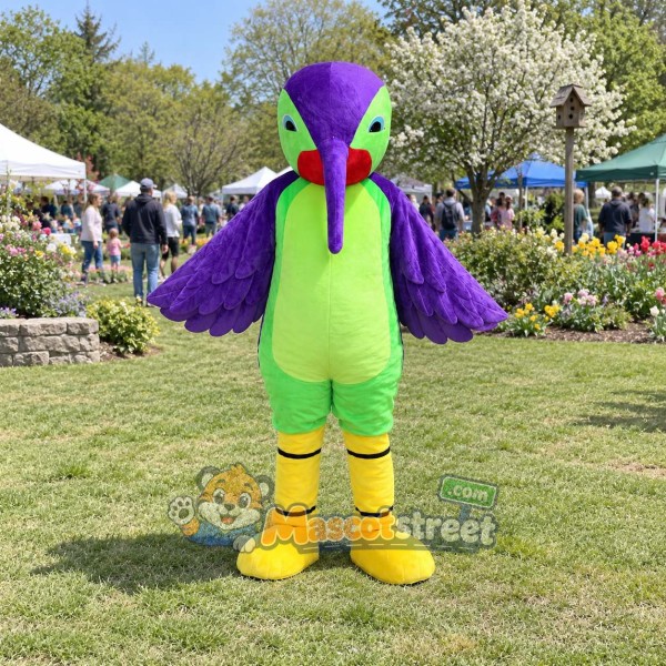Purple and Green Hummingbird Mascot Costume