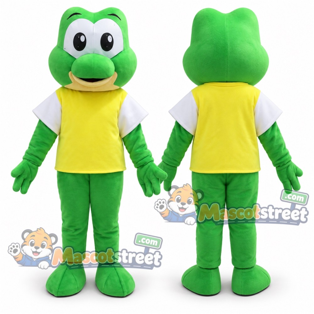Green Frog Mascot Costume with Yellow Vest Green Frog Mascot Costume with Yellow Vest
