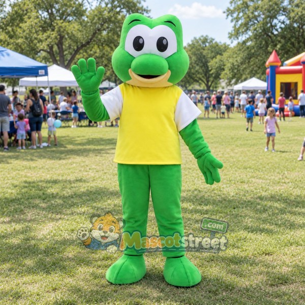 Green Frog Mascot Costume with Yellow Vest Green Frog Mascot Costume with Yellow Vest