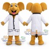Yellow Elephant Mascot Costume with White Doctor Coat