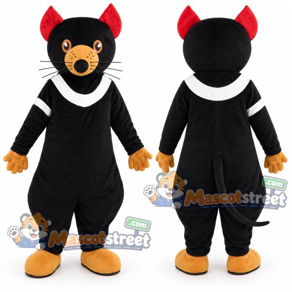 Black Mouse Mascot Costume with White Collar