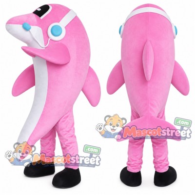 Pink Dolphin Mascot Costume with Headphones Pink Dolphin Mascot Costume with Headphones