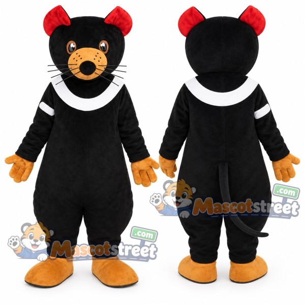 Black Mouse Mascot Costume with White Collar