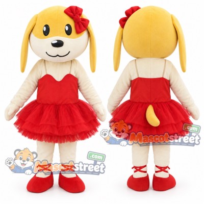 Yellow Dog Mascot Costume with Red Ballet Dress Yellow Dog Mascot Costume with Red Ballet Dress