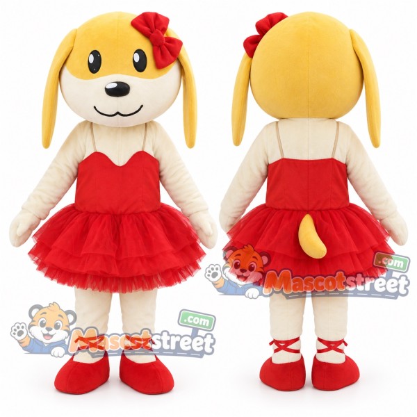 Yellow Dog Mascot Costume with Red Ballet Dress