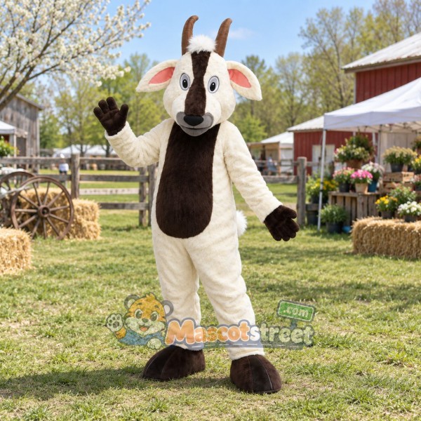 White and Black Goat Mascot Costume