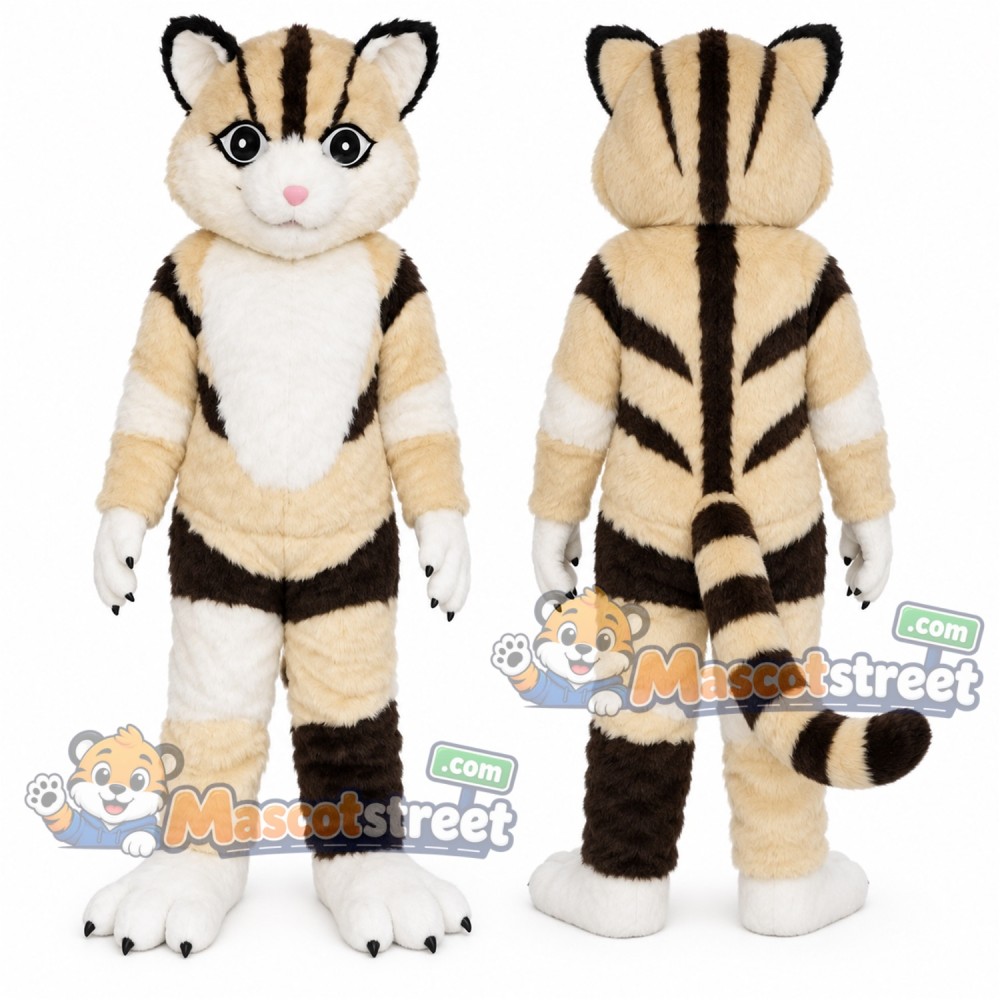 Cream and Black Tabby Cat Mascot Costume