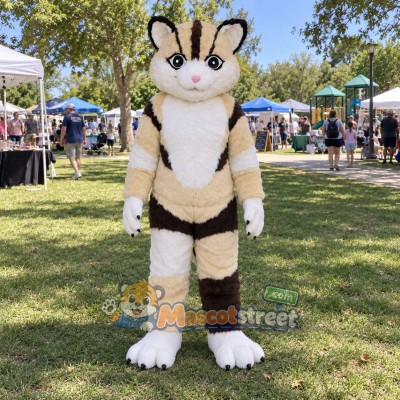 Cream and Black Tabby Cat Mascot Costume Cream and Black Tabby Cat Mascot Costume