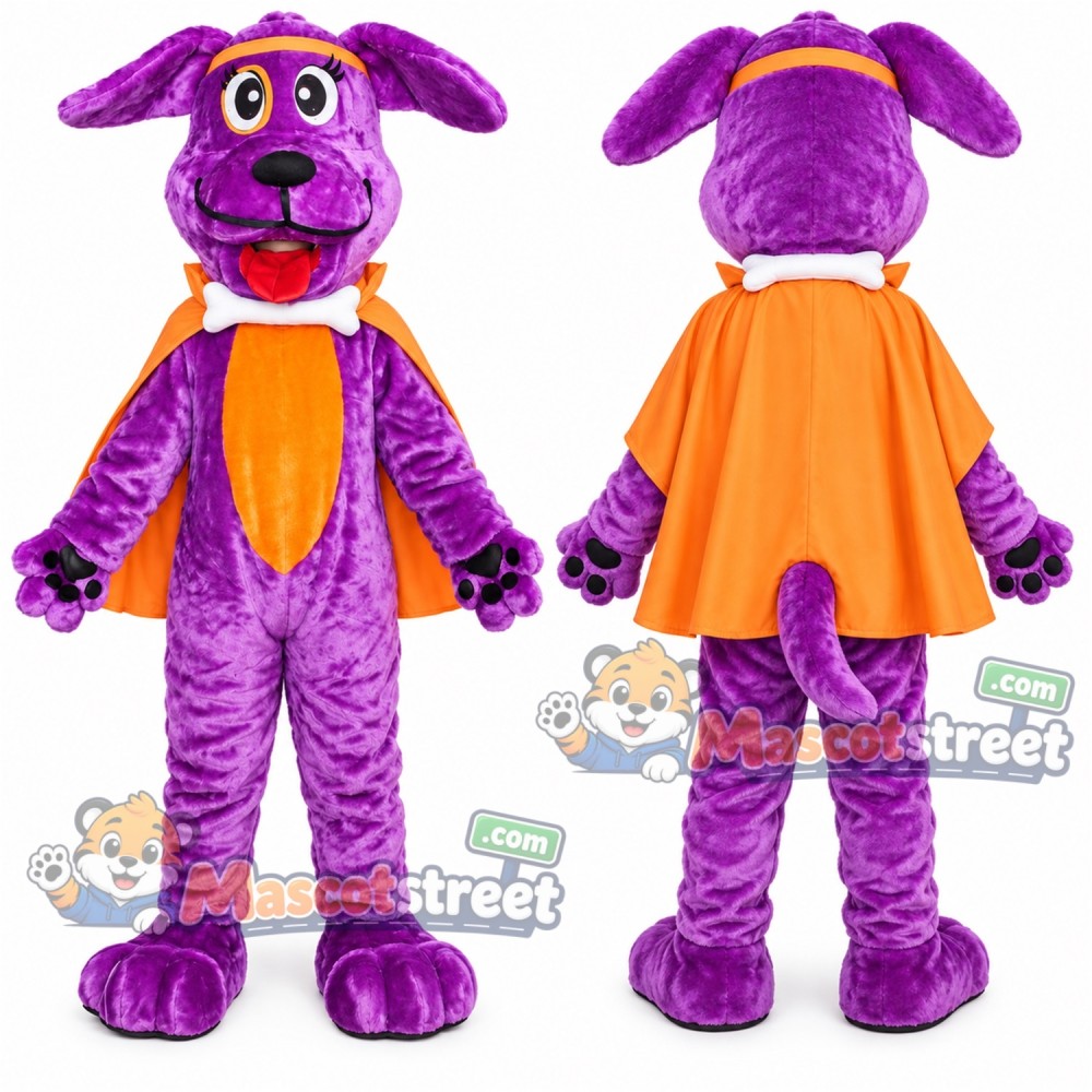 Purple Dog Mascot Costume with Orange Cape Purple Dog Mascot Costume with Orange Cape