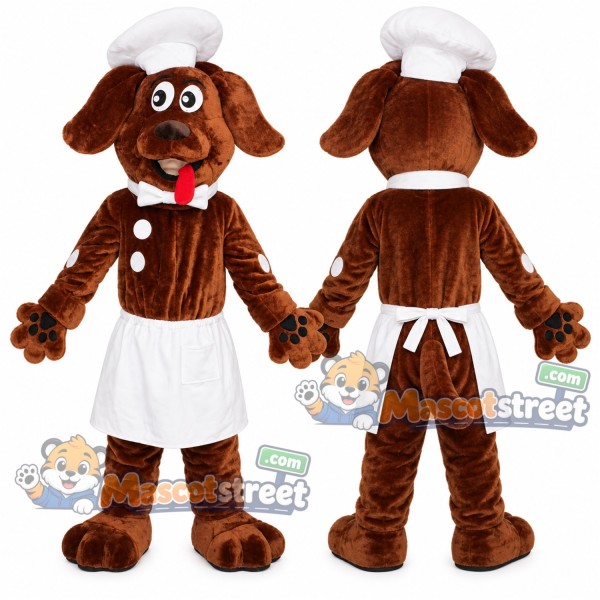 Brown Dog Mascot Costume with White Apron and Chef Hat