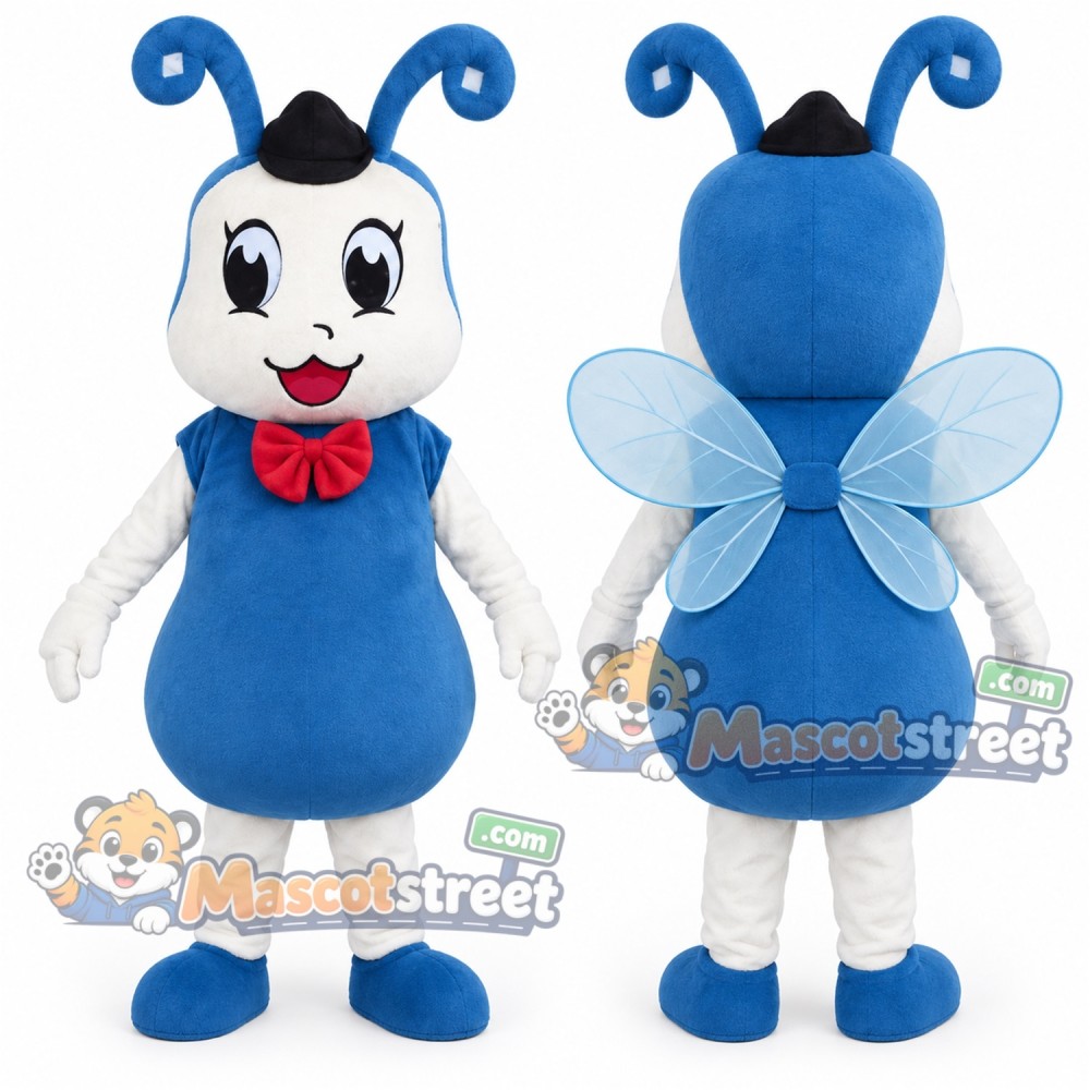 Blue Bee Mascot Costume with Red Bow Tie Blue Bee Mascot Costume with Red Bow Tie