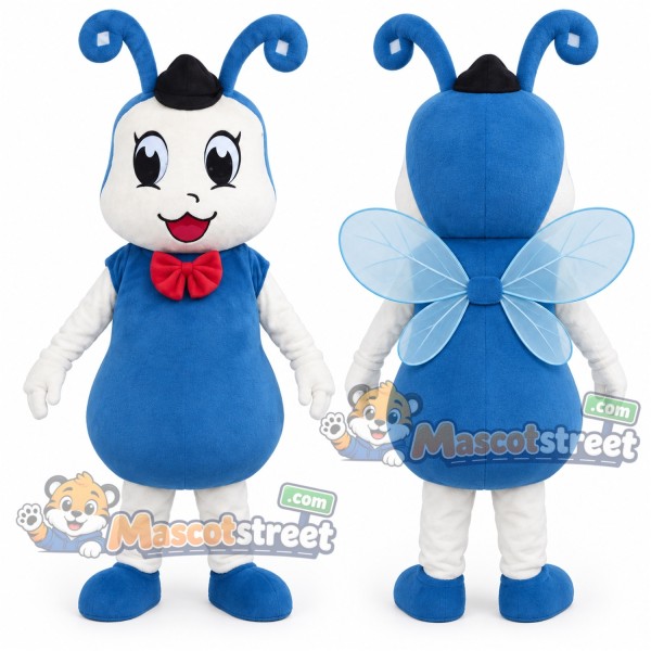 Blue Bee Mascot Costume with Red Bow Tie