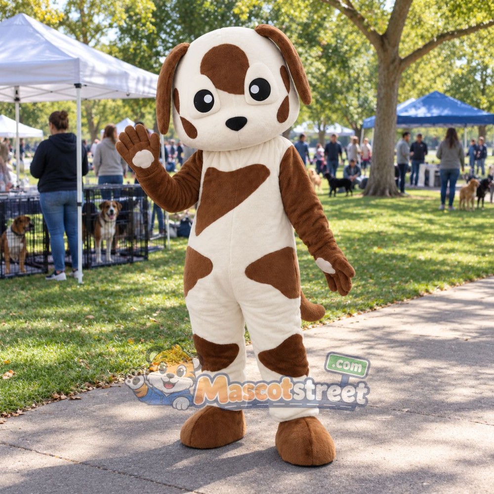 White and Brown Dog Mascot Costume White and Brown Dog Mascot Costume