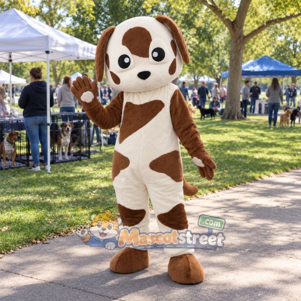 White and Brown Dog Mascot Costume