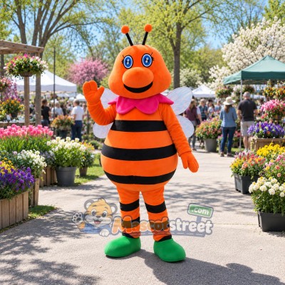Orange Bee Mascot Costume with Pink Bow Tie Orange Bee Mascot Costume with Pink Bow Tie