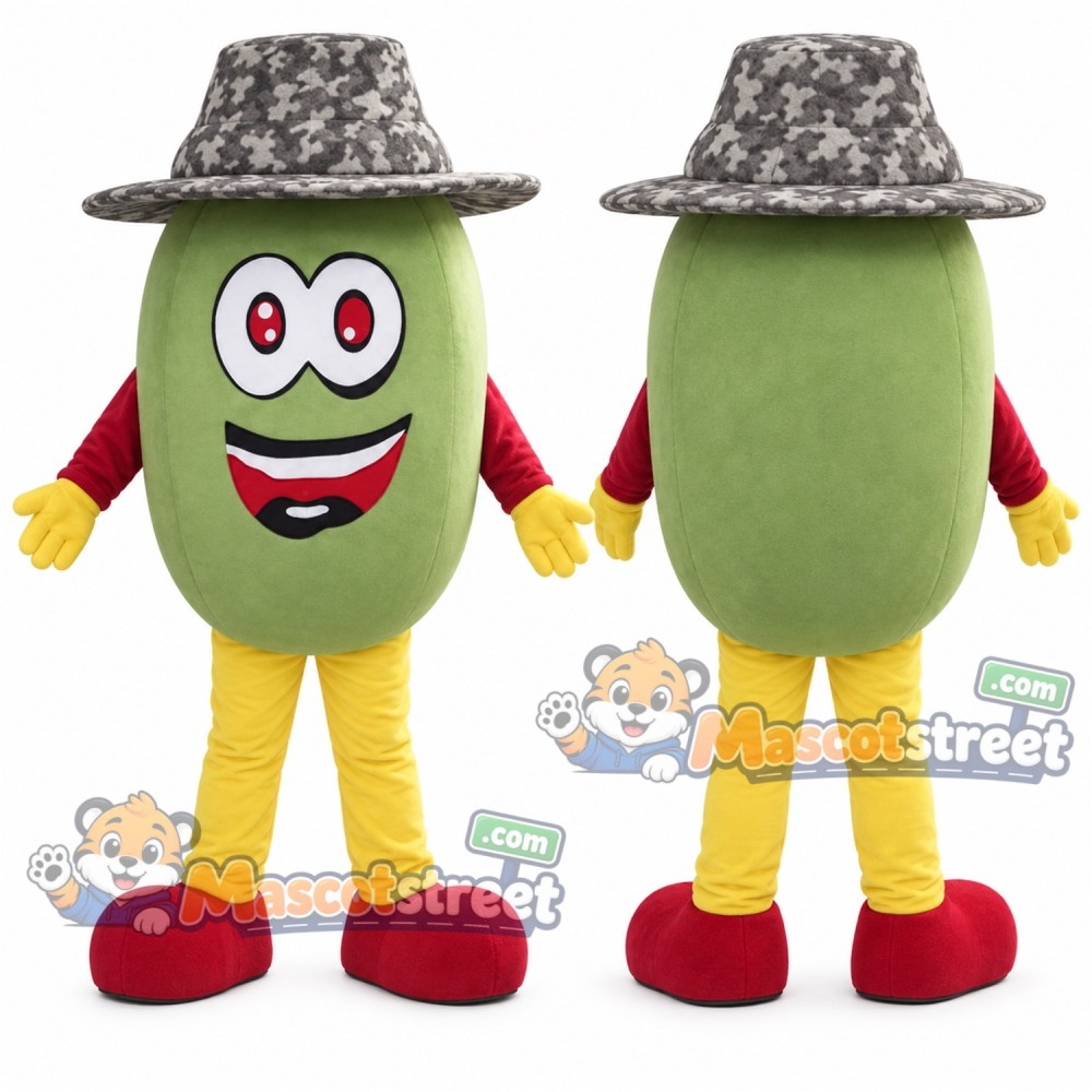 Green Fruit Mascot Costume with Gray Hat Green Fruit Mascot Costume with Gray Hat