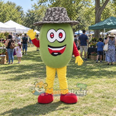 Green Fruit Mascot Costume with Gray Hat