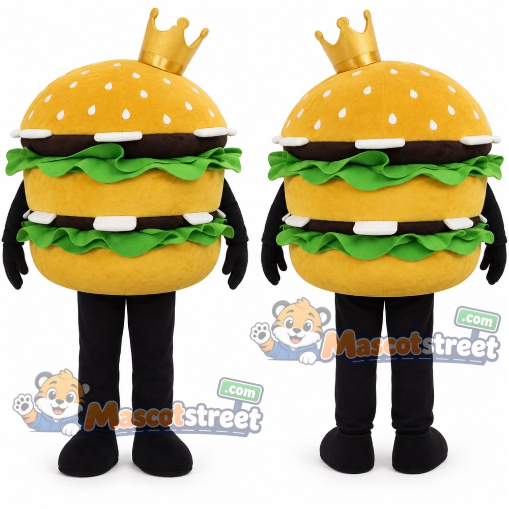 Hamburger Mascot Costume with Crown Hamburger Mascot Costume with Crown