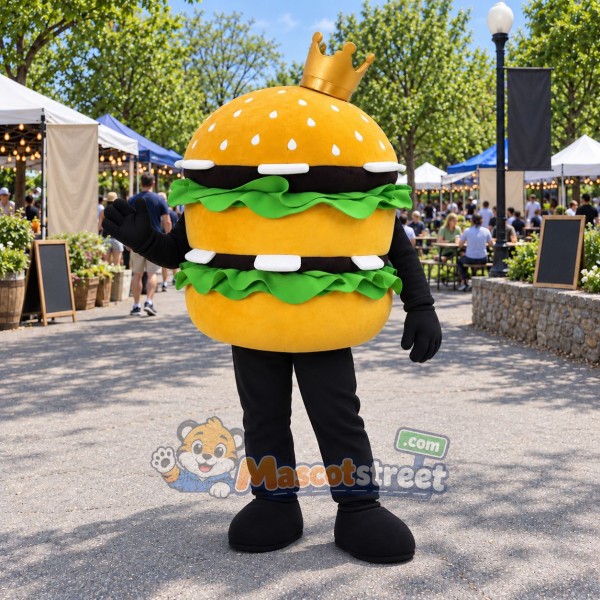 Hamburger Mascot Costume with Crown