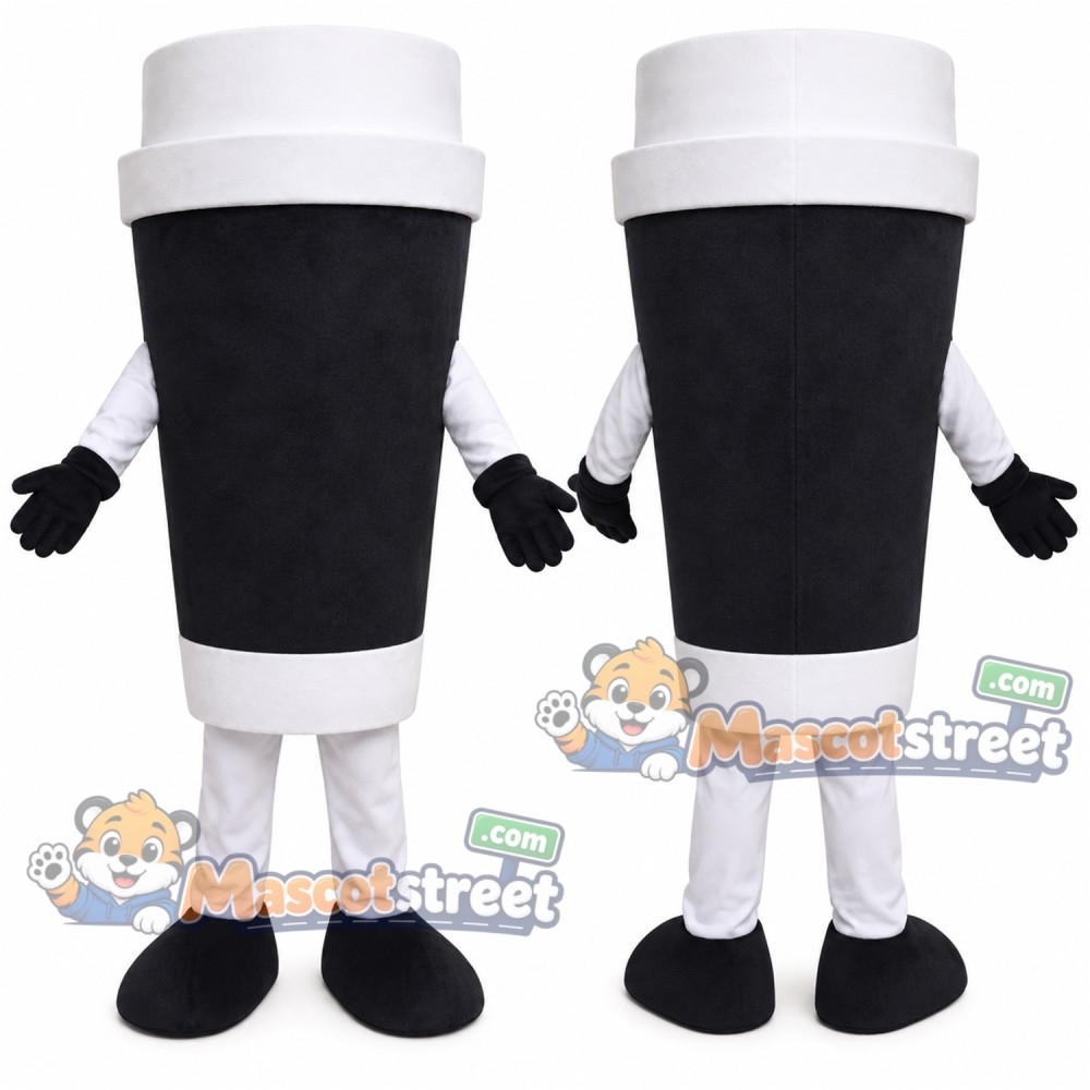 Black and White Coffee Cup Mascot Costume