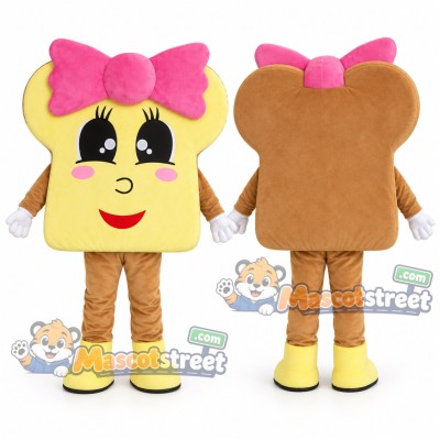 Bread Slice Mascot Costume with Pink Bow