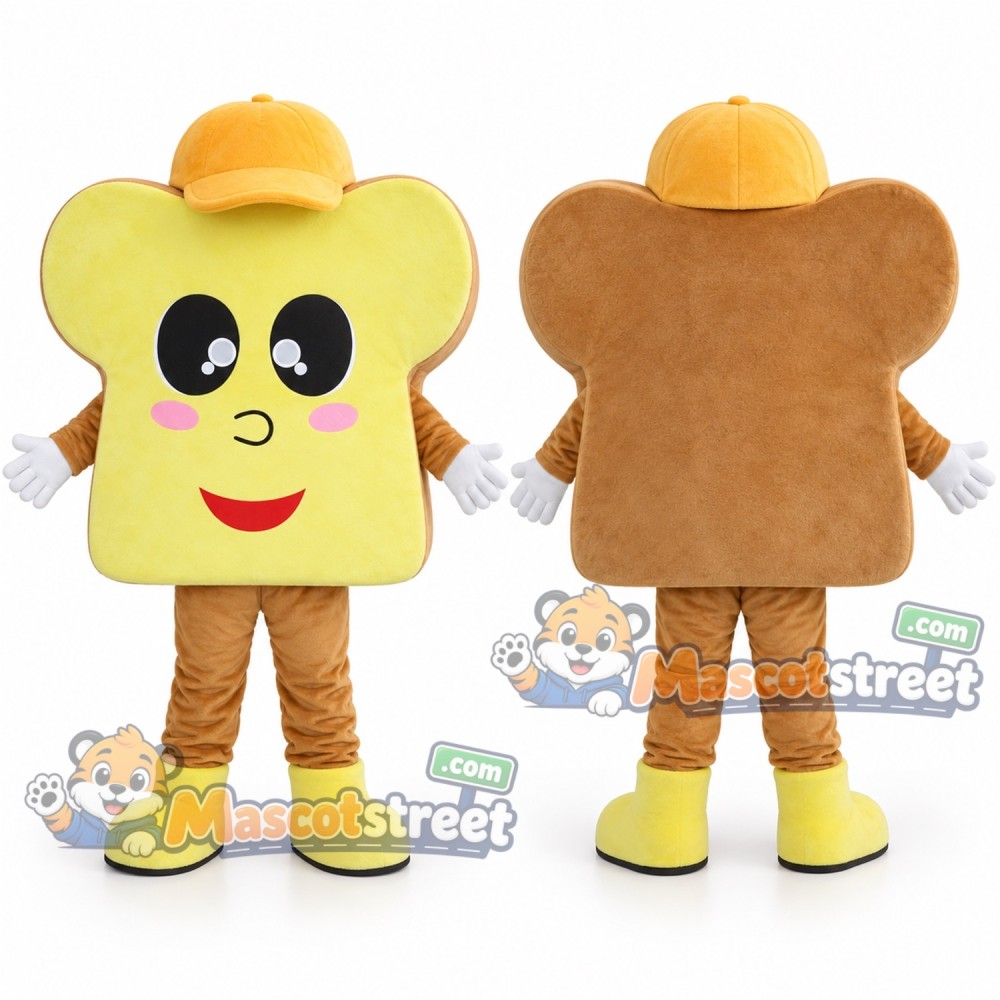 Bread Slice Mascot Costume with Yellow Cap